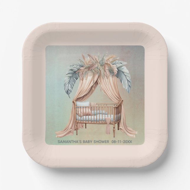 Oh Baby boho baby shower Paper Plates (Front)