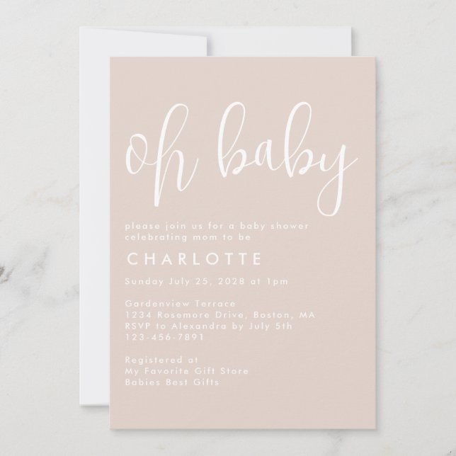 Oh Baby Boho Beige Gender Neutral Baby Shower  Invitation (Front)