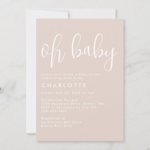 Oh Baby Boho Beige Gender Neutral Baby Shower  Invitation