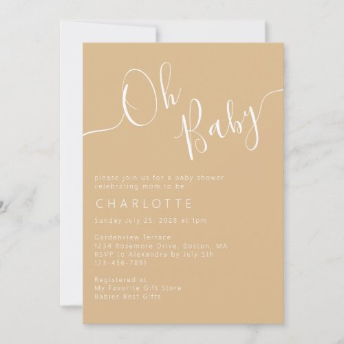 Oh Baby Boho Beige Gender Neutral Baby Shower  Invitation