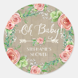Oh Baby BOHO Bohemian Floral Babys Breath Rustic Classic Round Sticker