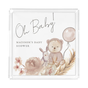 Oh Baby Boho Botanical with Sweet Bear Baby Shower Acrylic Tray