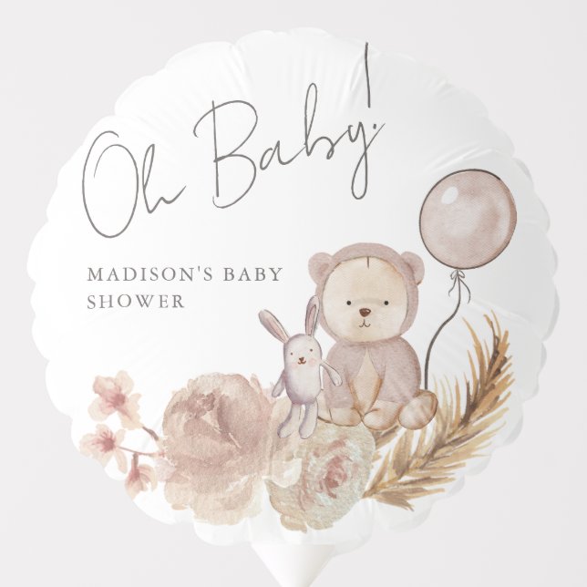 Oh Baby Boho Botanical with Sweet Bear Baby Shower Balloon (Front)