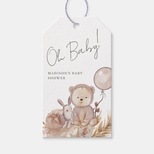 Oh Baby Boho Botanical with Sweet Bear Baby Shower Gift Tags