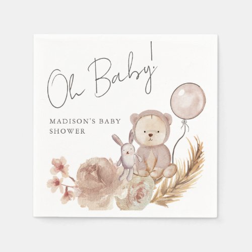 Oh Baby Boho Botanical with Sweet Bear Baby Shower Napkins