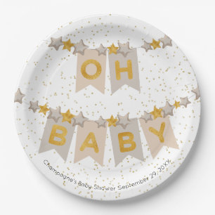 Oh Baby Boho Bunting Flags Baby Shower Paper Plates