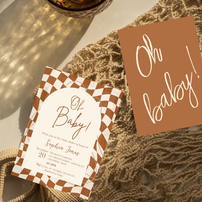 Oh Baby! Boho Checkered | Gingham | baby shower I Invitation (Creator Uploaded)