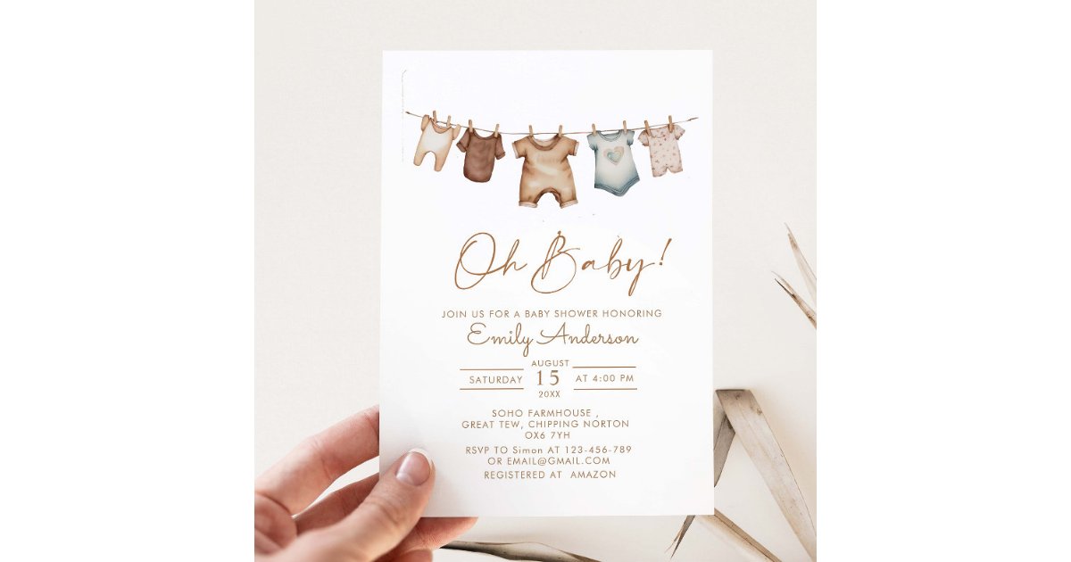 Oh Baby Boho Clothes Baby Shower Invitation 