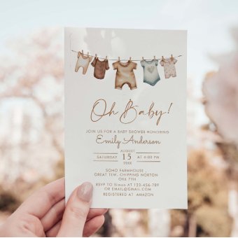 Oh Baby Boho Clothes Baby Shower Invitation | Zazzle