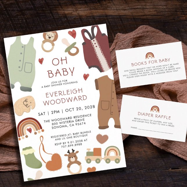 Oh Baby Boho Clothes Toys Boy Baby Shower  Invitation (Creator Uploaded)