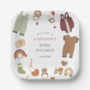 Oh Baby Boho Clothes Toys Boy Baby Shower  Paper Plates