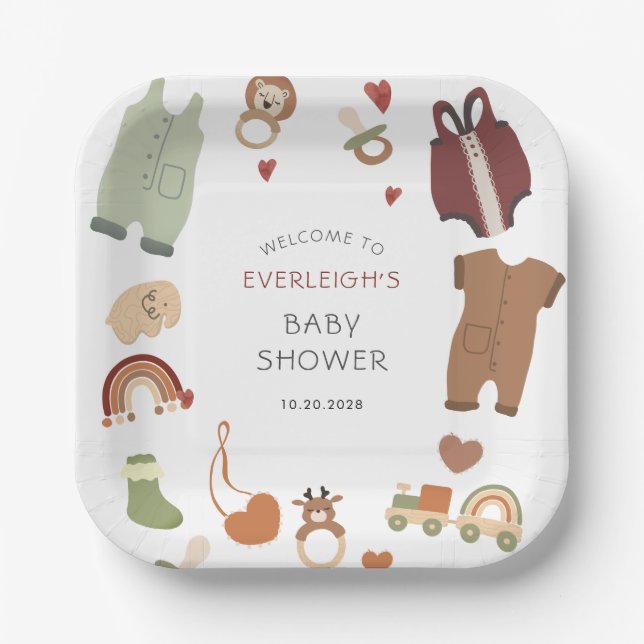 Oh Baby Boho Clothes Toys Boy Baby Shower  Paper Plates (Front)