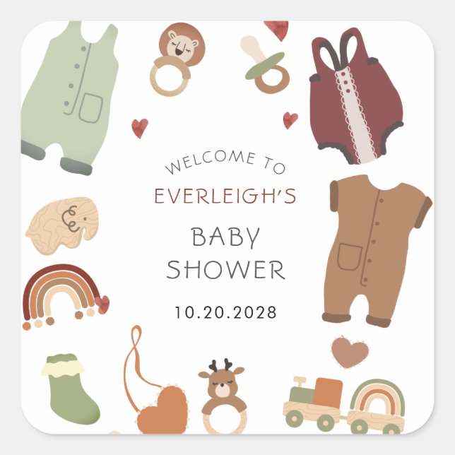 Oh Baby Boho Clothes Toys Boy Baby Shower  Square Sticker (Front)