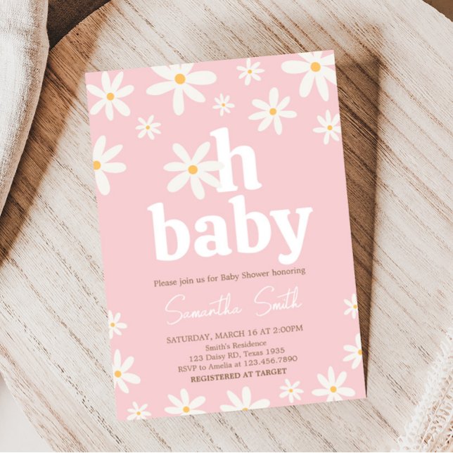 Oh Baby Boho Daisy Baby Shower Invitation (Retro Daisy Flowers Baby Shower Invitation)