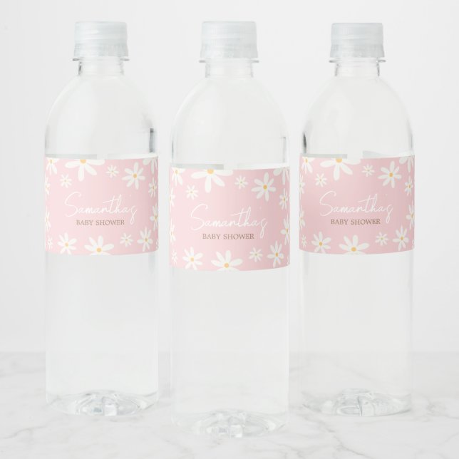 Oh Baby Boho Daisy Baby Shower Water Bottle Label (Bottles)