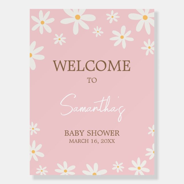 Oh Baby Boho Daisy Baby Shower Welcome Sign (Front)