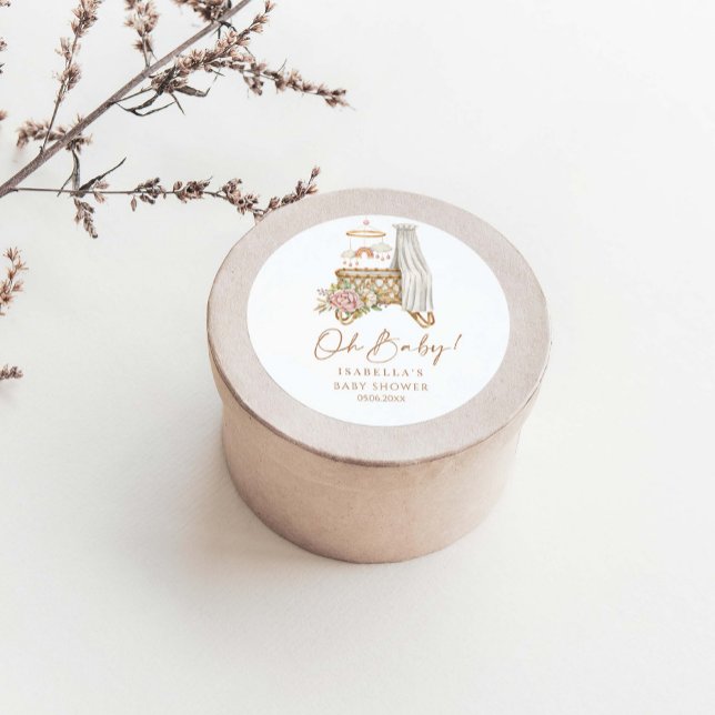 Oh Baby Boho Floral Crib Bassinet Baby Shower  Classic Round Sticker (Creator Uploaded)