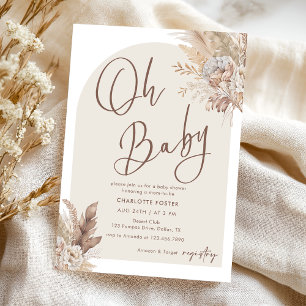 Oh Baby Boho Pampas Grass Neutral Baby Shower Invitation