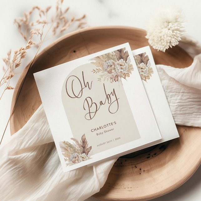 Oh Baby Boho Pampas Grass Neutral Baby Shower Napkins (Creator Uploaded)