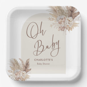 Oh Baby Boho Pampas Grass Neutral Baby Shower Paper Plates