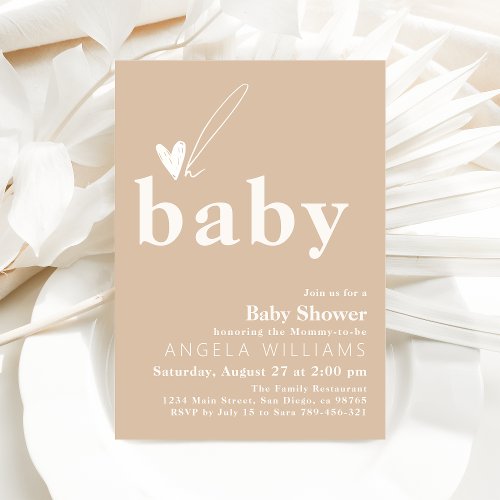 Oh Baby Boho Simple Heart Baby Shower  Invitation