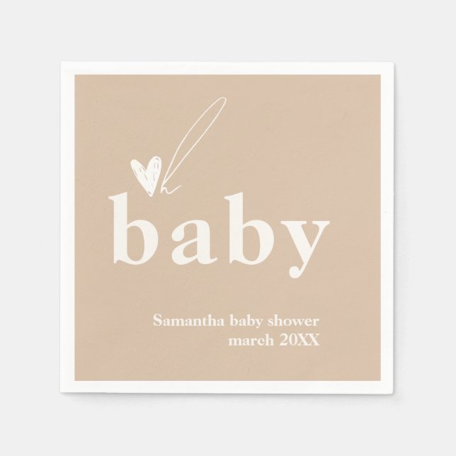Oh Baby Boho Simple Heart Baby Shower  Napkins (Front)