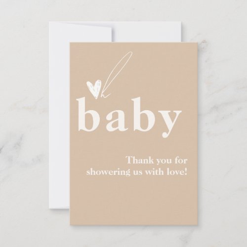 Oh Baby Boho Simple Heart Baby Shower  Thank You Card