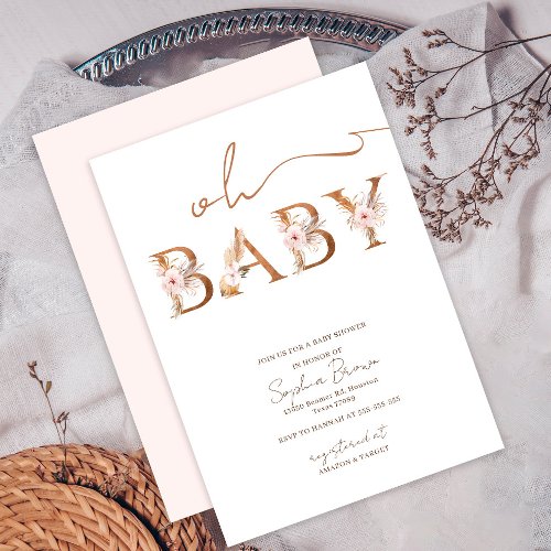 Oh Baby Boho Tropical Flowers Baby Shower Invitation
