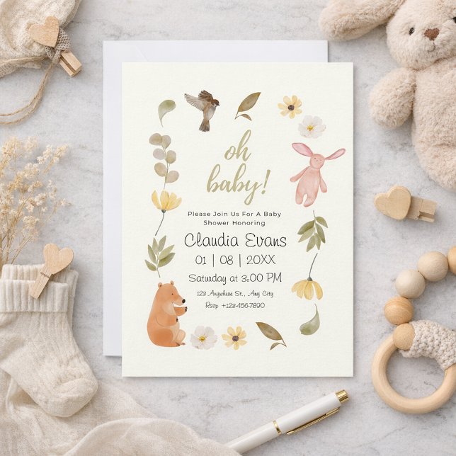 Oh Baby Boho Woodland Gender neutral baby shower Invitation (Creator Uploaded)