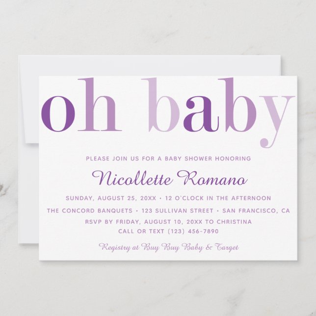 Oh Baby Bold Purple Typography Baby Shower Invitation (Front)