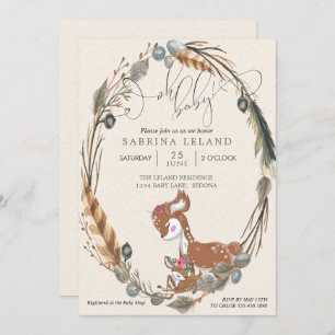 Oh Baby Botanical Deer and Fawn Baby Shower Invitation