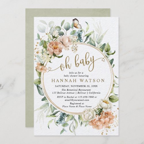 Oh Baby Botanical Rose Eucalyptus Baby Shower Invitation
