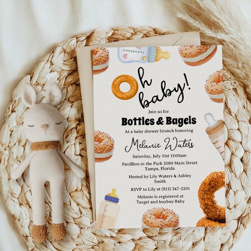 Oh Baby Bottles and Bagels Baby Shower Brunch Invitation