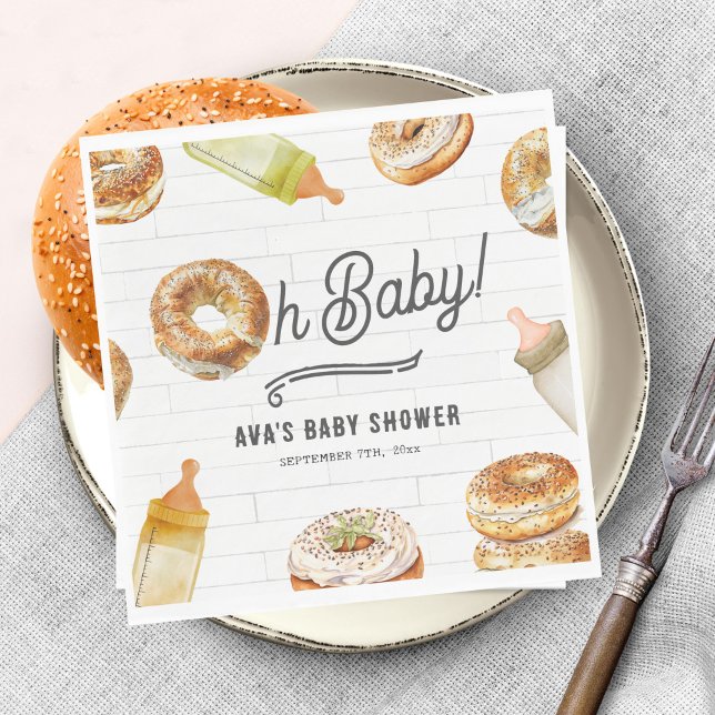 Oh Baby Bottles & Bagels Baby Shower Brunch Napkins (Creator Uploaded)