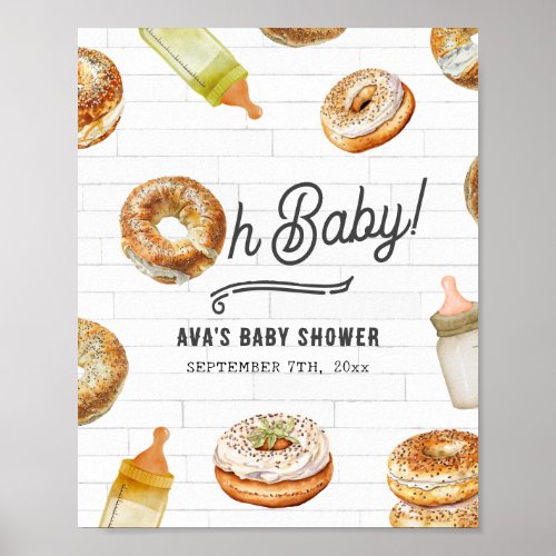 Oh Baby Bottles  Bagels Baby Shower Welcome Poster