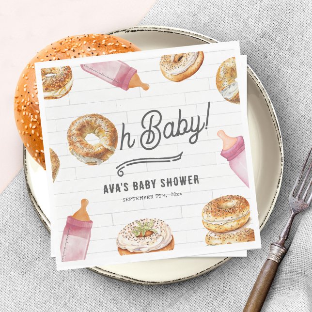 Oh Baby Bottles & Bagels Girl Baby Shower Brunch Napkins (Creator Uploaded)