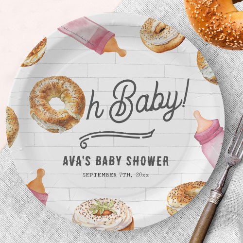 Oh Baby Bottles  Bagels Girl Baby Shower Brunch Paper Plates