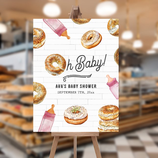 Oh Baby Bottles & Bagels Pink Baby Shower Brunch Foam Board (Creator Uploaded)