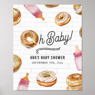 Oh Baby Bottles & Bagels Pink Baby Shower Welcome Poster