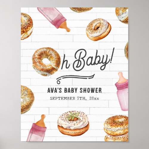 Oh Baby Bottles  Bagels Pink Baby Shower Welcome Poster