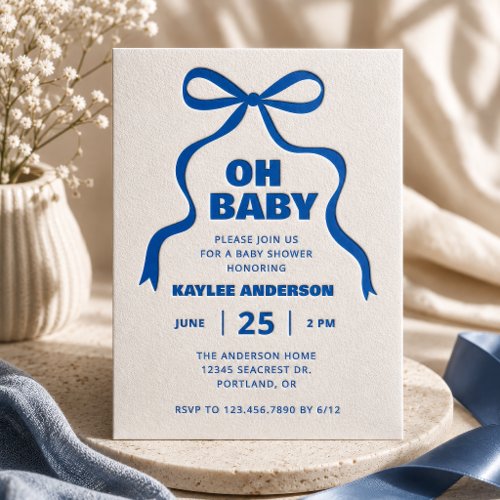 Oh Baby Bow Boy Baby Shower Letterpress Invitation