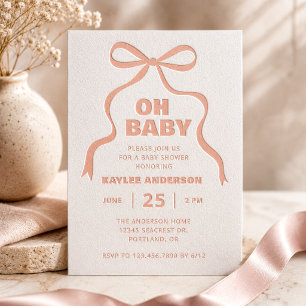 Oh Baby Bow Girl Baby Shower Letterpress Invitation