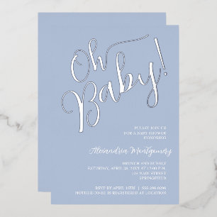 Oh Baby! Boy Baby Shower Blue Invitation Foil Invitation