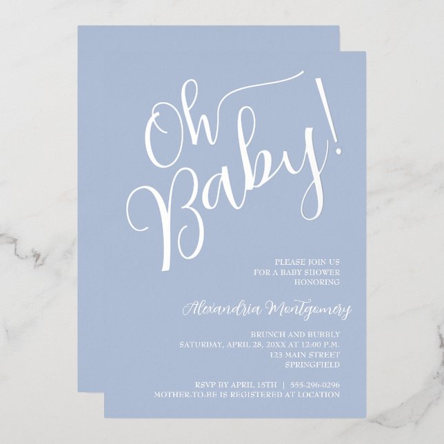 Oh Baby! Boy Baby Shower Blue Invitation Foil Invitation (Front/Back)