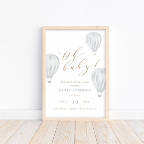 Oh Baby  Boy Baby Shower Hot Air Balloon Poster