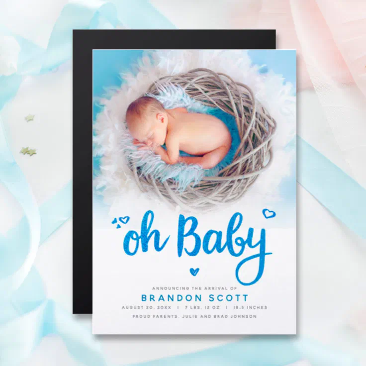 Oh Baby Boy Birth Announcement Photo Card Zazzle