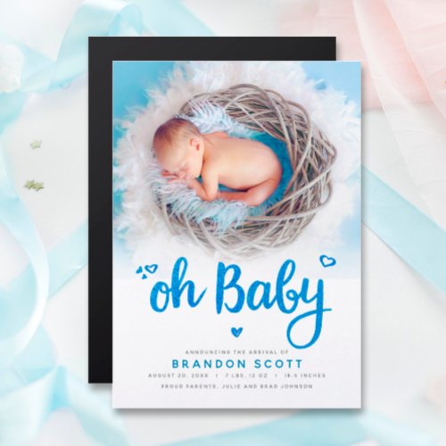 Oh Baby Boy Birth Announcement Photo Magnetic Card