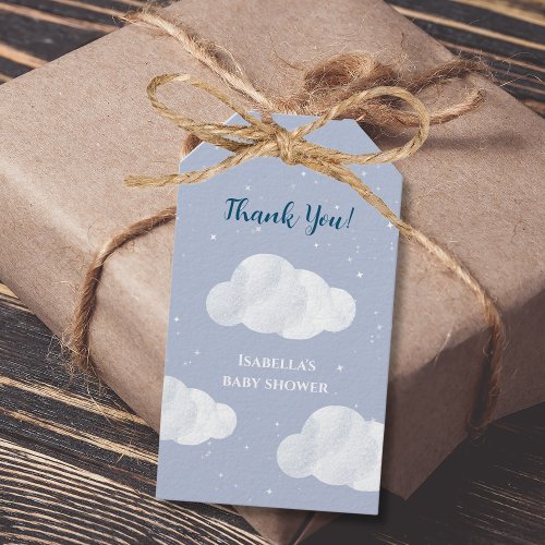 Oh Baby Boy Blue Clouds Sky Stars Baby Shower Gift Tags