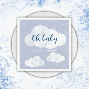 Oh Baby Boy Blue Clouds Sky Stars Baby Shower Napkins