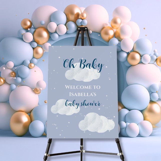 Oh Baby Boy Blue Clouds Stars Baby Shower Welcome Foam Board (oh baby clouds baby boy shower)